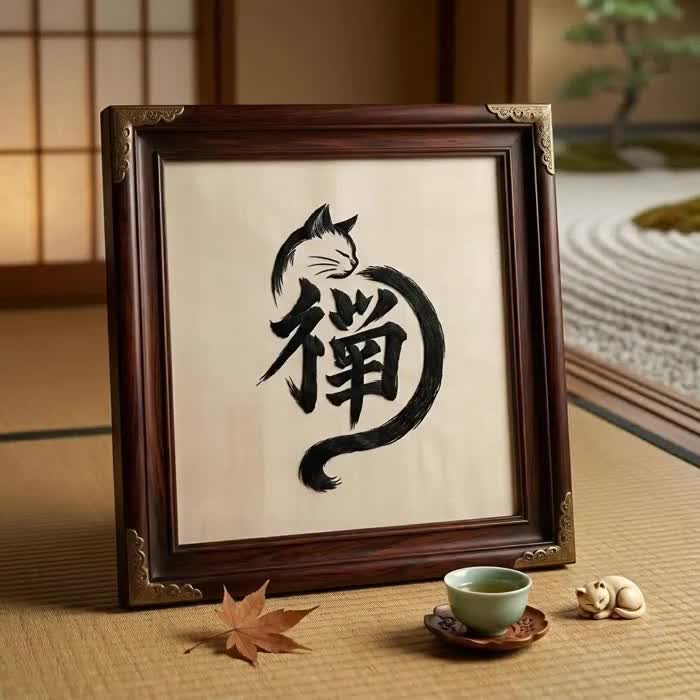 禅猫の書道プリント｜日本の墨絵アート、Japandiの壁飾り - Etsy 日本